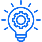 A blue light bulb with gear inside of it.